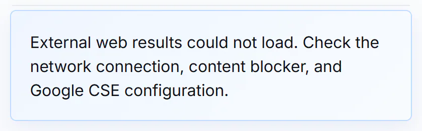 The grey message shown when Google web results could not load
